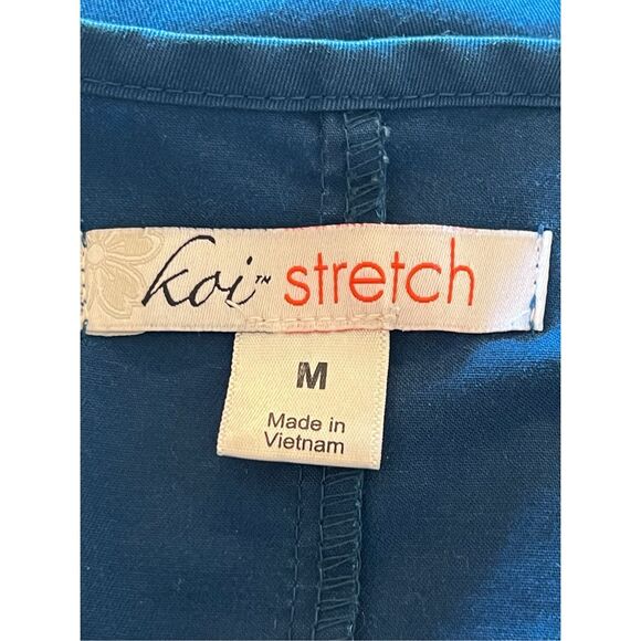 KOI Stretch Mackenzie Women's Medium  2-Pocket Aqua Zipper Scrub Top - Picture 3 of 3